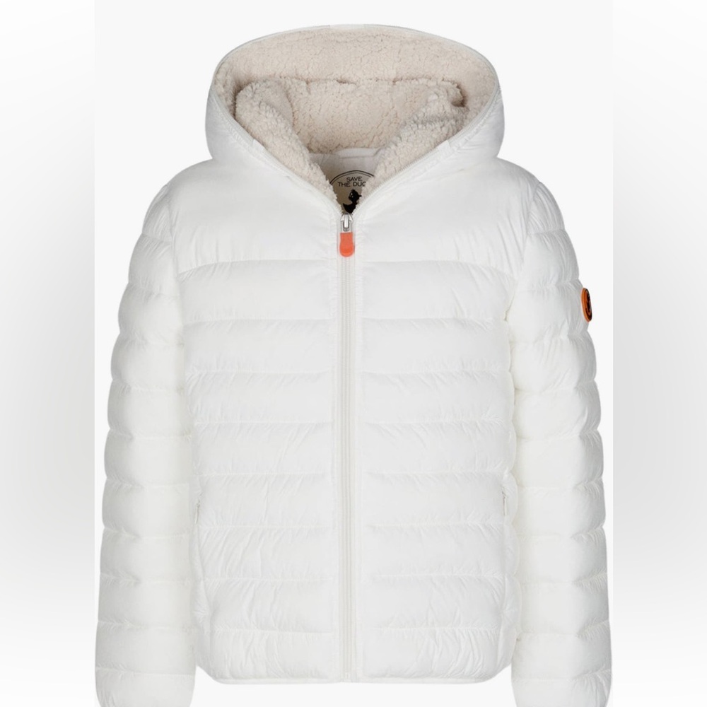 Save the duck kids white fleece lined coat size 4